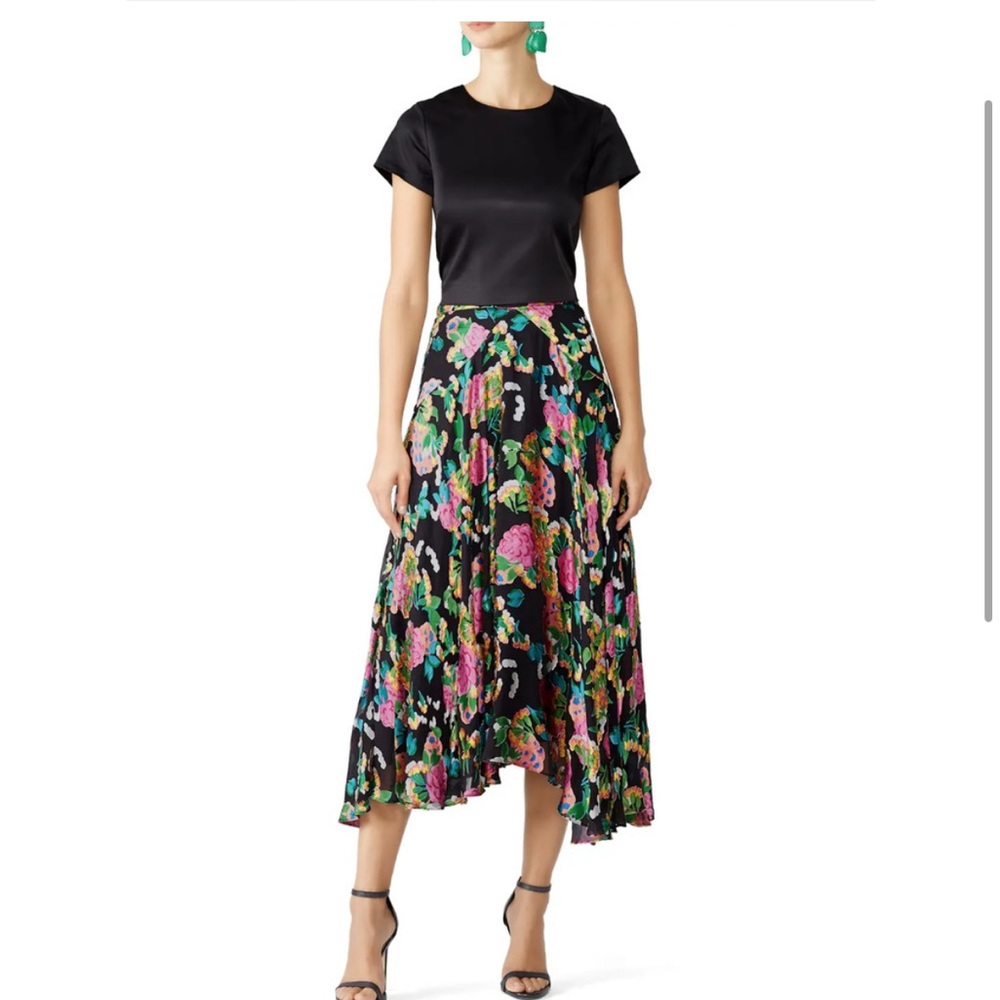 Saloni XS Ida-B Skirt Silk Burn Out Floral Aline Flared Midi Lined Mermaid $425